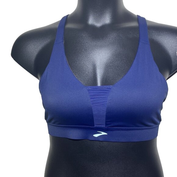 Brooks Large Drive Plunge Run Sports Bra Navy Ice Olive Compressive Strappy - Picture 5 of 11